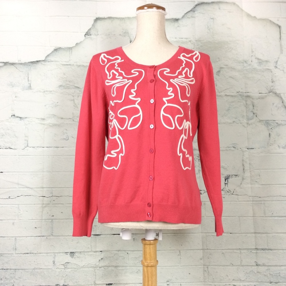 Top Knits Pink & White Button Up Cardigan